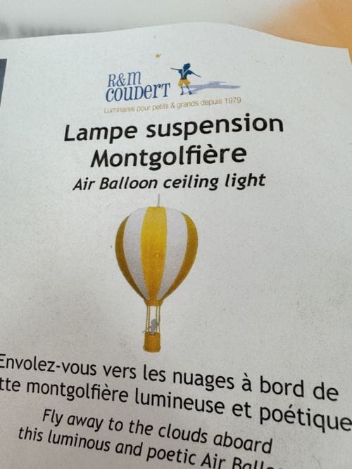 Lampe Suspendue Enfant Montgolfière R&M Coudert Jaune 46cm de Haut 3760139953321