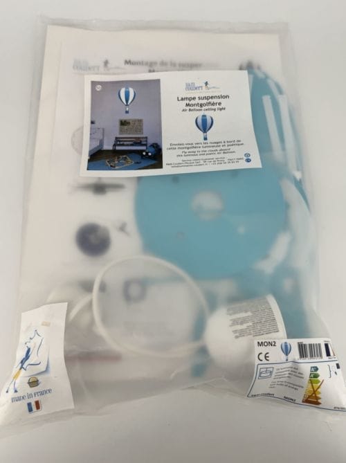 Lampe Suspendue Enfant Montgolfière R&M Coudert Bleue 46cm de Haut 3760139953321