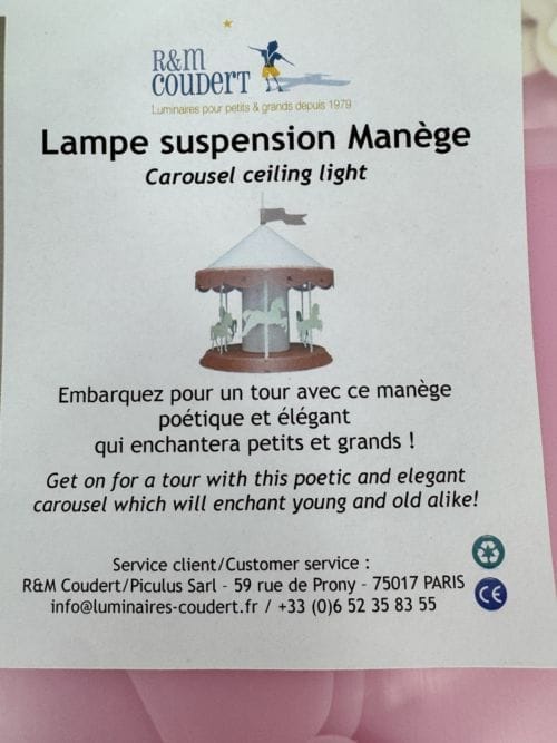 Lampe Suspendue Enfant Manège rose R&M Coudert 3760139953055