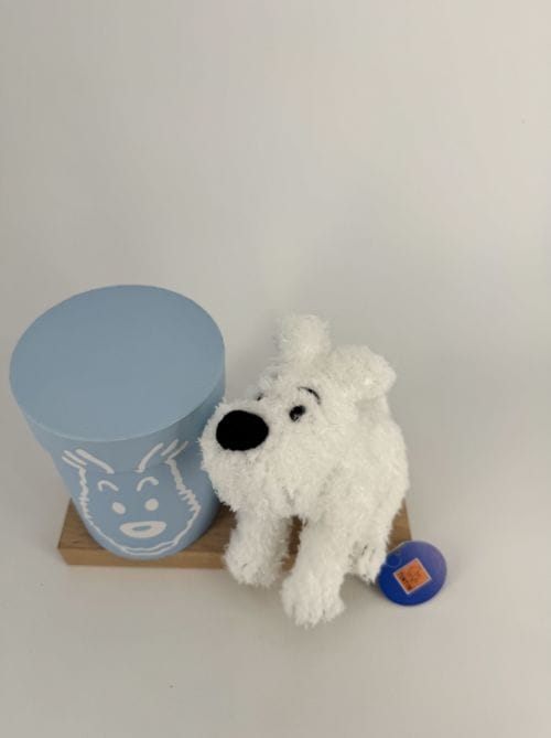 Tintin Hergé Peluche Milou dans sa boîte bleue de 20 cm - Tintinimaginatio
