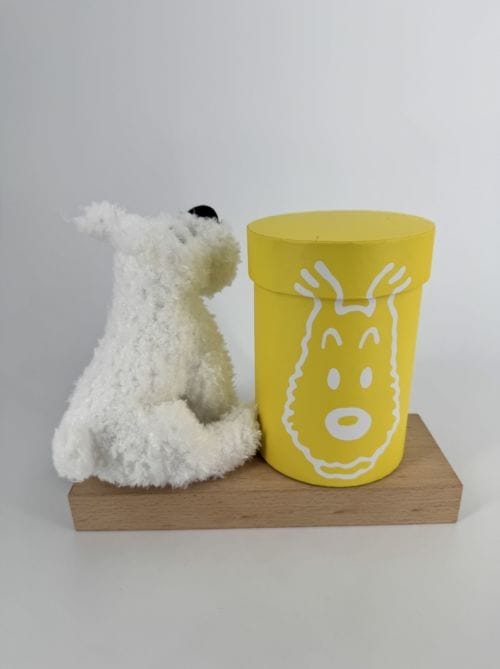 Tintin Hergé Peluche Milou dans sa boîte jaune de 20 cm - Tintinimaginatio