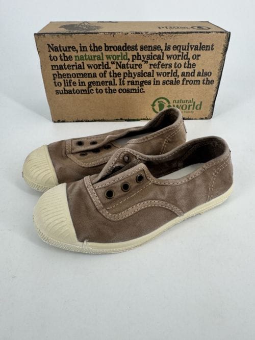Chaussures enfants sneakers toile élastique coton bio Natural World 470E 621 Beige Enz - Taupe - Taille 29