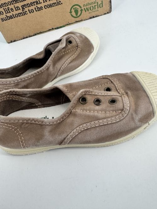 Chaussures enfants sneakers toile élastique coton bio Natural World 470E 621 Beige Enz - Taupe - Taille 29