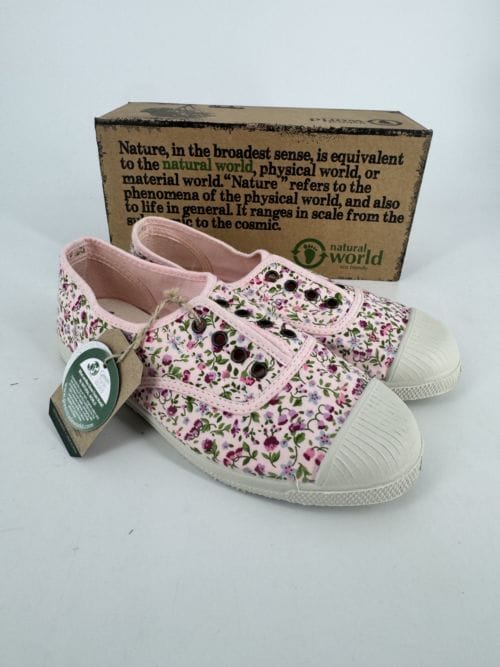 Chaussures enfants sneakers toile élastique coton bio Natural World 471 541 Rosa Misty à fleurs - Taille 34