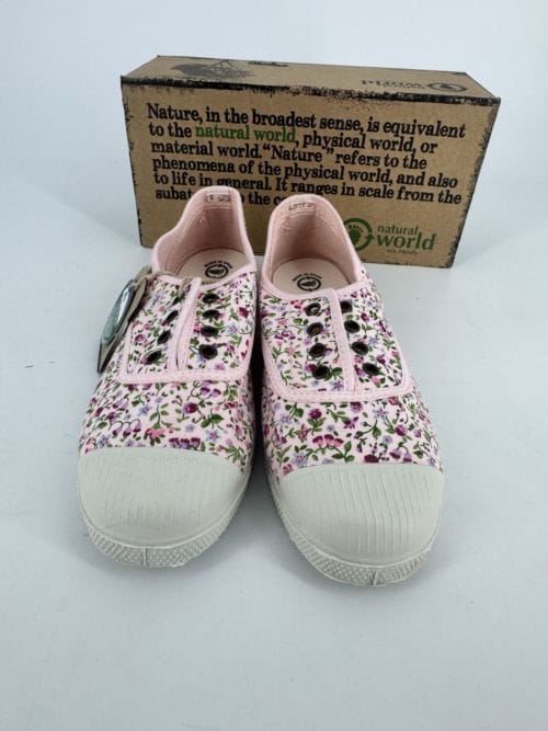 Chaussures enfants sneakers toile élastique coton bio Natural World 471 541 Rosa Misty à fleurs - Taille 34