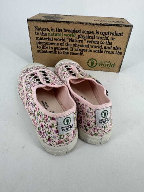 Chaussures enfants sneakers toile élastique coton bio Natural World 471 541 Rosa Misty à fleurs - Taille 34